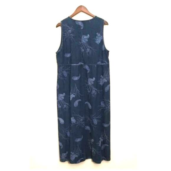 Westbound Jean Paisley Print Overall Maxi Denim Dress Modest Sz Large - Picture 2 of 7